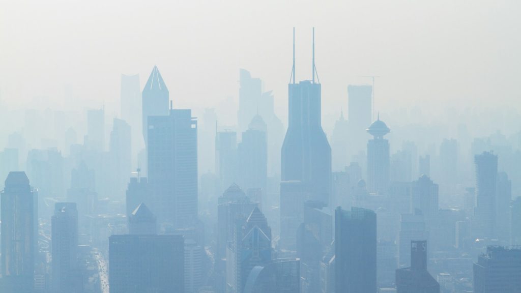 aerial view of high-rise buildings in haze