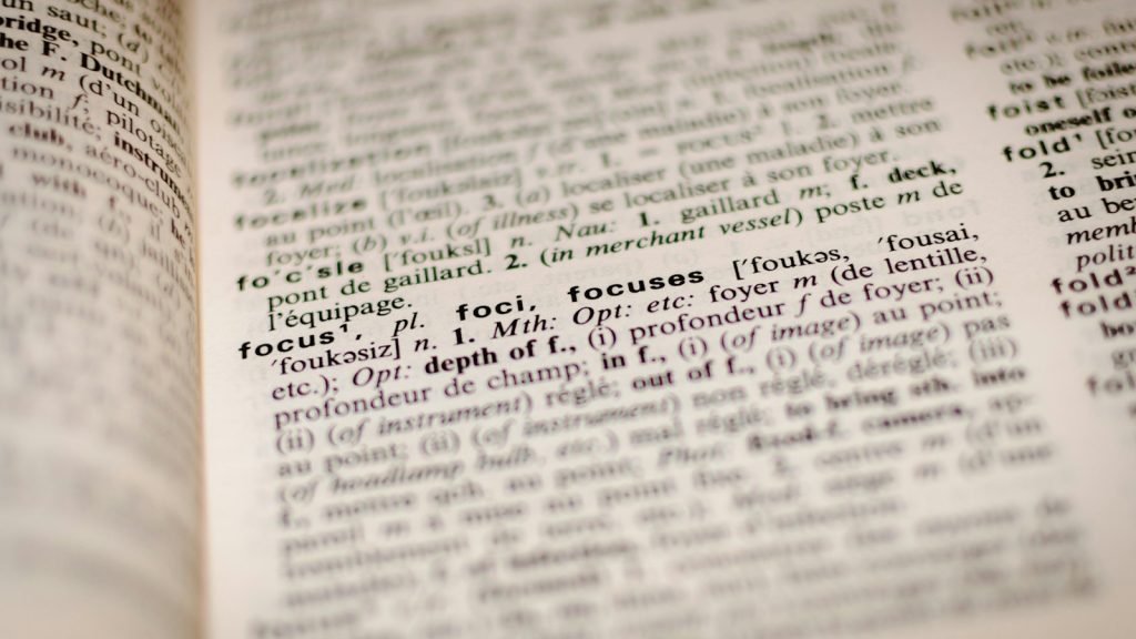 close-up of a dictionary index page